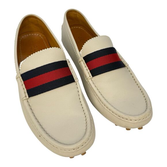 Authentic GUCCI Beige Driving Loafer Moccasin Shoes Red Blue 7G 7.5 main image 8